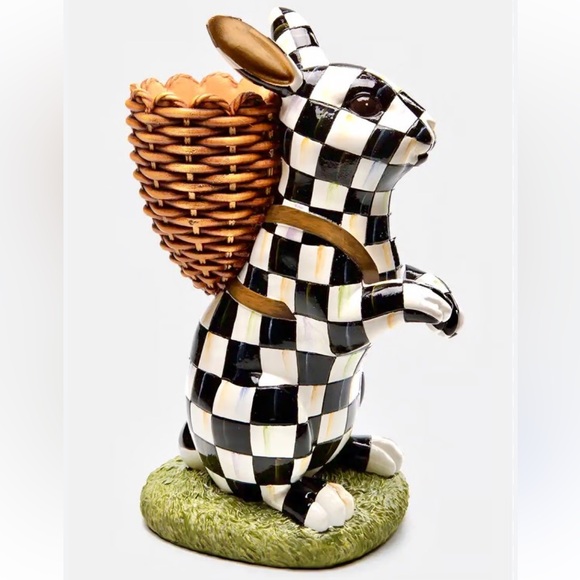 Mackenzie-Childs Black And White Courtly Check BUNNY WITH BACKPACK. RARE! - Picture 2 of 15